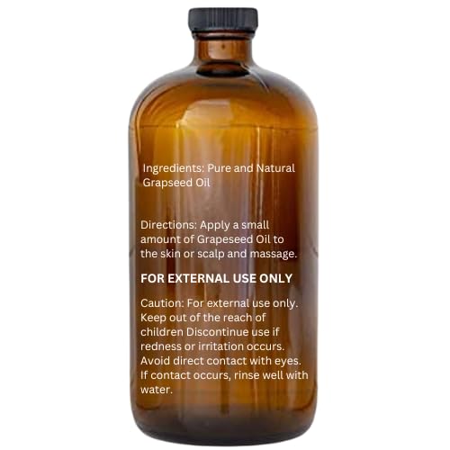 Grapeseed Oil 16.9 Fl Oz - Hair, Skin and Body - 100% Pure and Natural, Cold Pressed, and Hexane-Free - A Huge Glass Bot