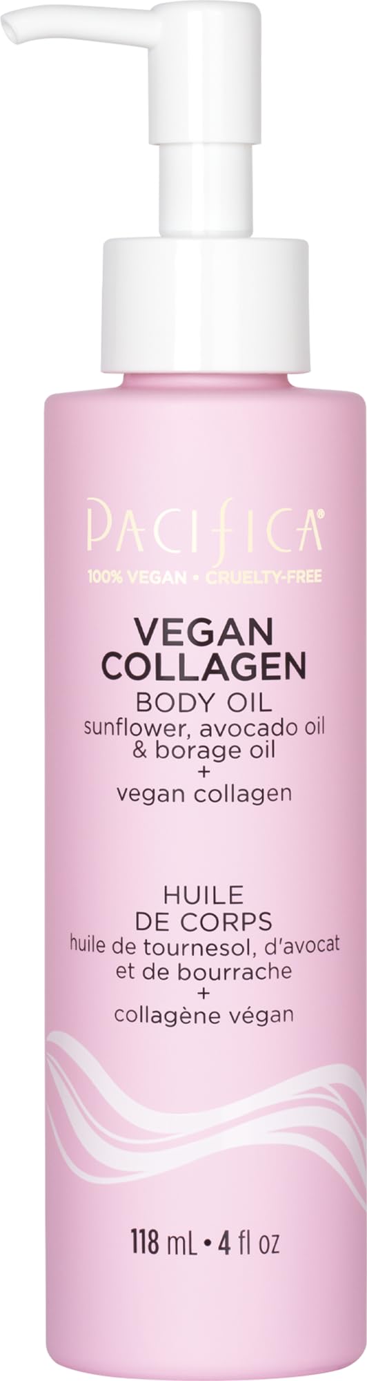 Pacifica Vegan Collagen Body Oil for Dry Skin - Moisturizing Hydrating Massage, Soft Radiant Glow, Jasmine Scent, 4 fl o