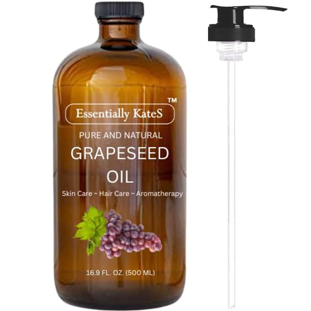 Grapeseed Oil 16.9 Fl Oz - Hair, Skin and Body - 100% Pure and Natural, Cold Pressed, and Hexane-Free - A Huge Glass Bot