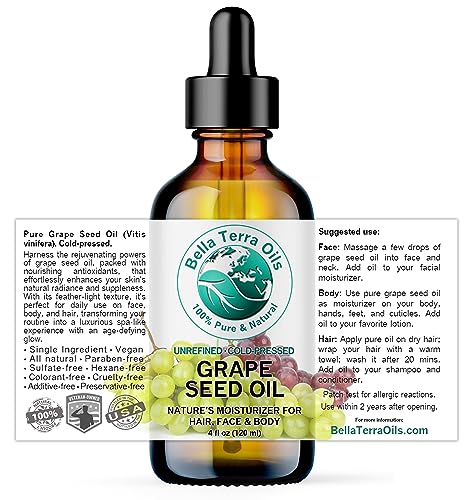 Bella Terra Oils Organic Grape Seed Oil 4 oz for Silky-Smooth Skin
| Bella Terra Oils Organic Grape Seed Oil 4 oz Rich