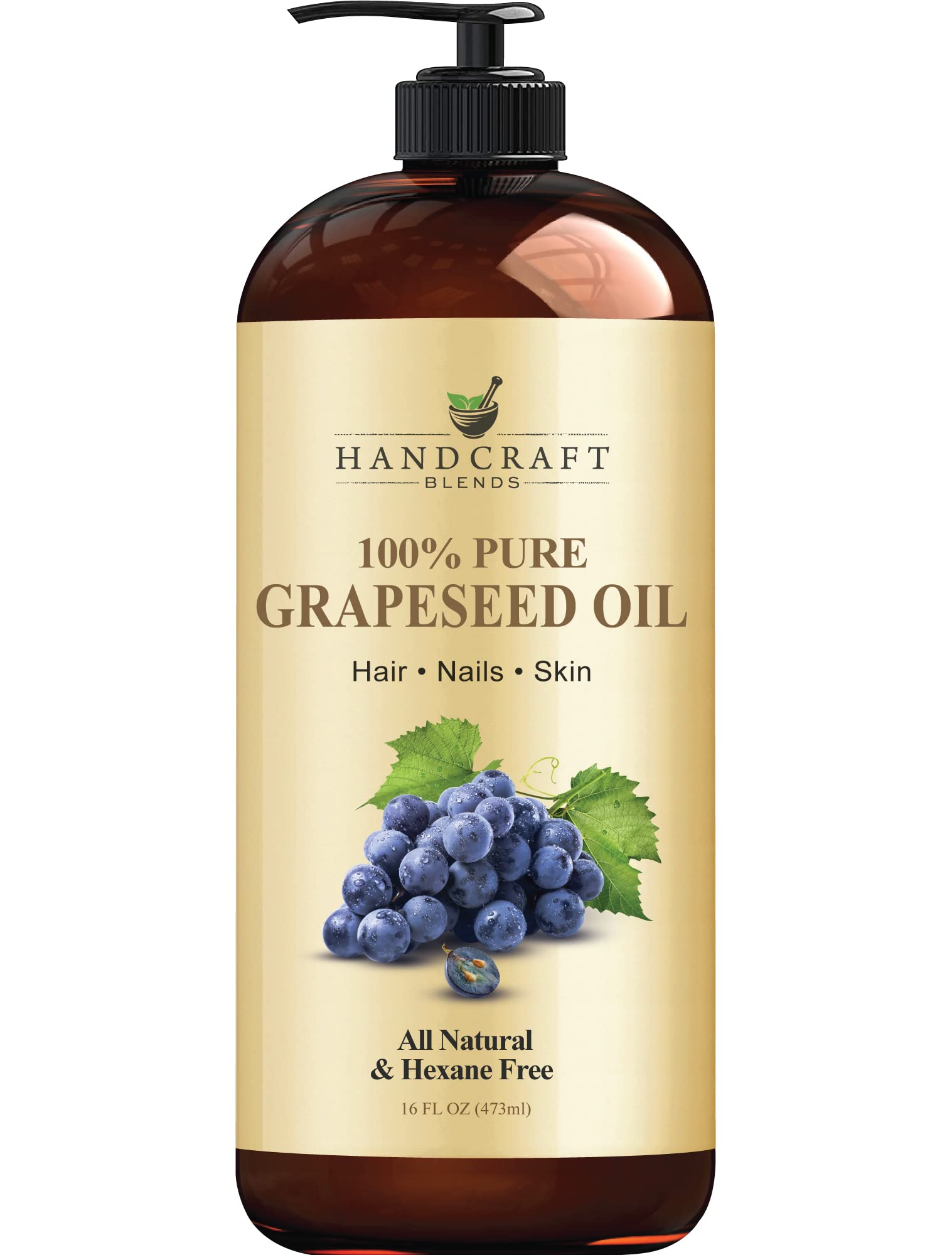 Handcraft Blends Cold-Pressed Grapeseed Oil 16 Fl Oz Hexane-Free for Skin and Hair Massage  
Handcraft Blends Cold-Press