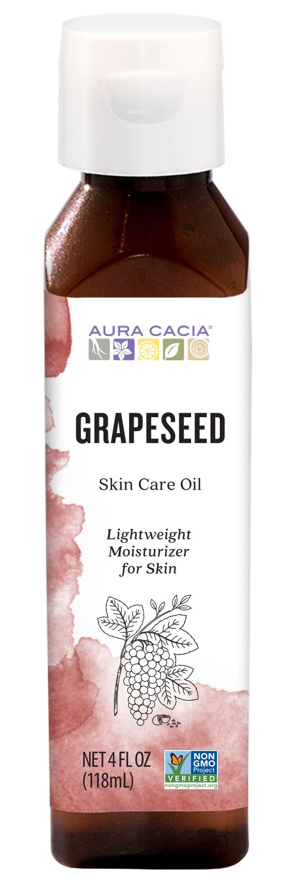 Aura Cacia Grapeseed Skin Care Oil - Pure GC/MS Tested | Compact Design | 118ml (4 fl. oz.)