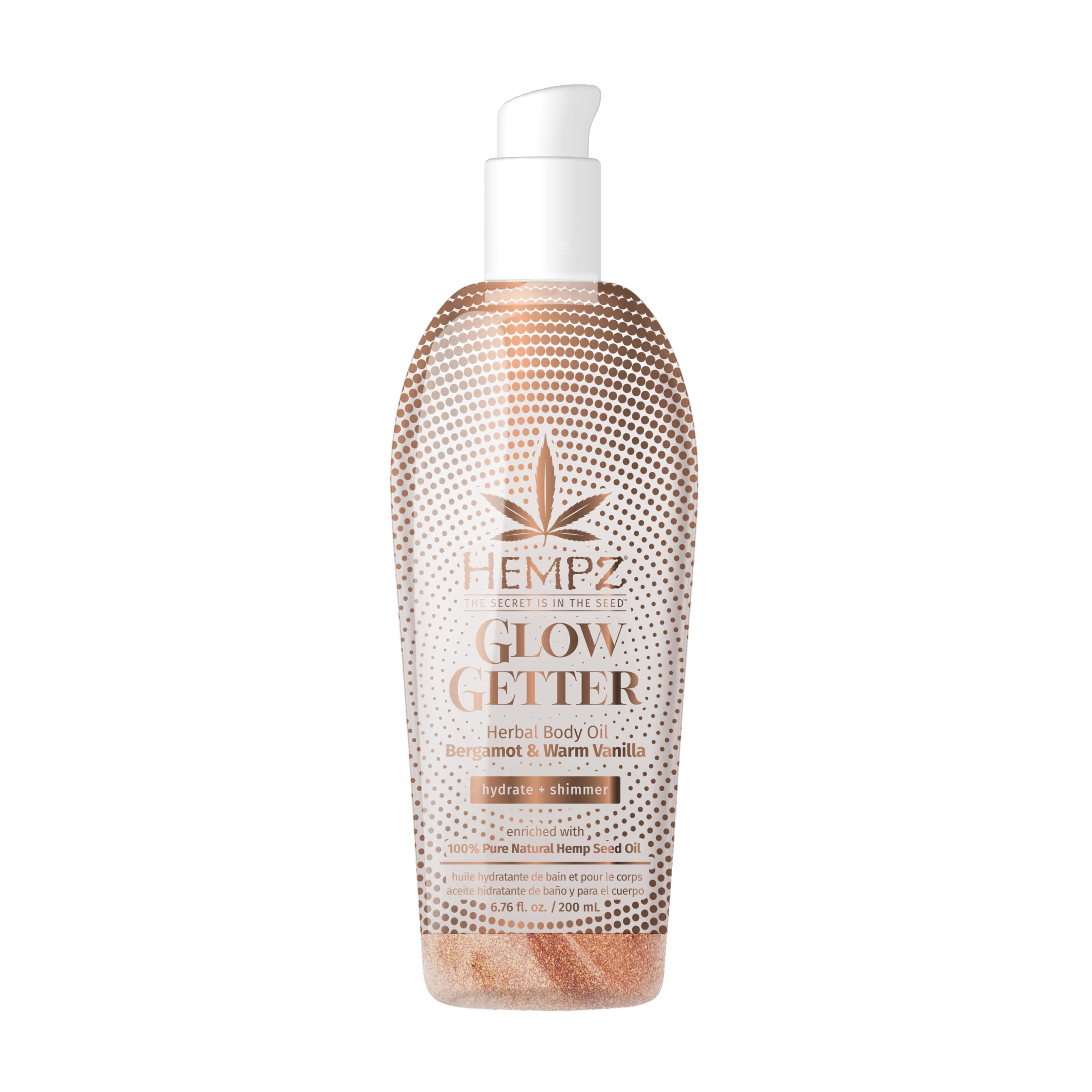 Hempz Glow Getter Hydrating Body Oil with Shimmer for Dry Skin in 6.76 oz.
